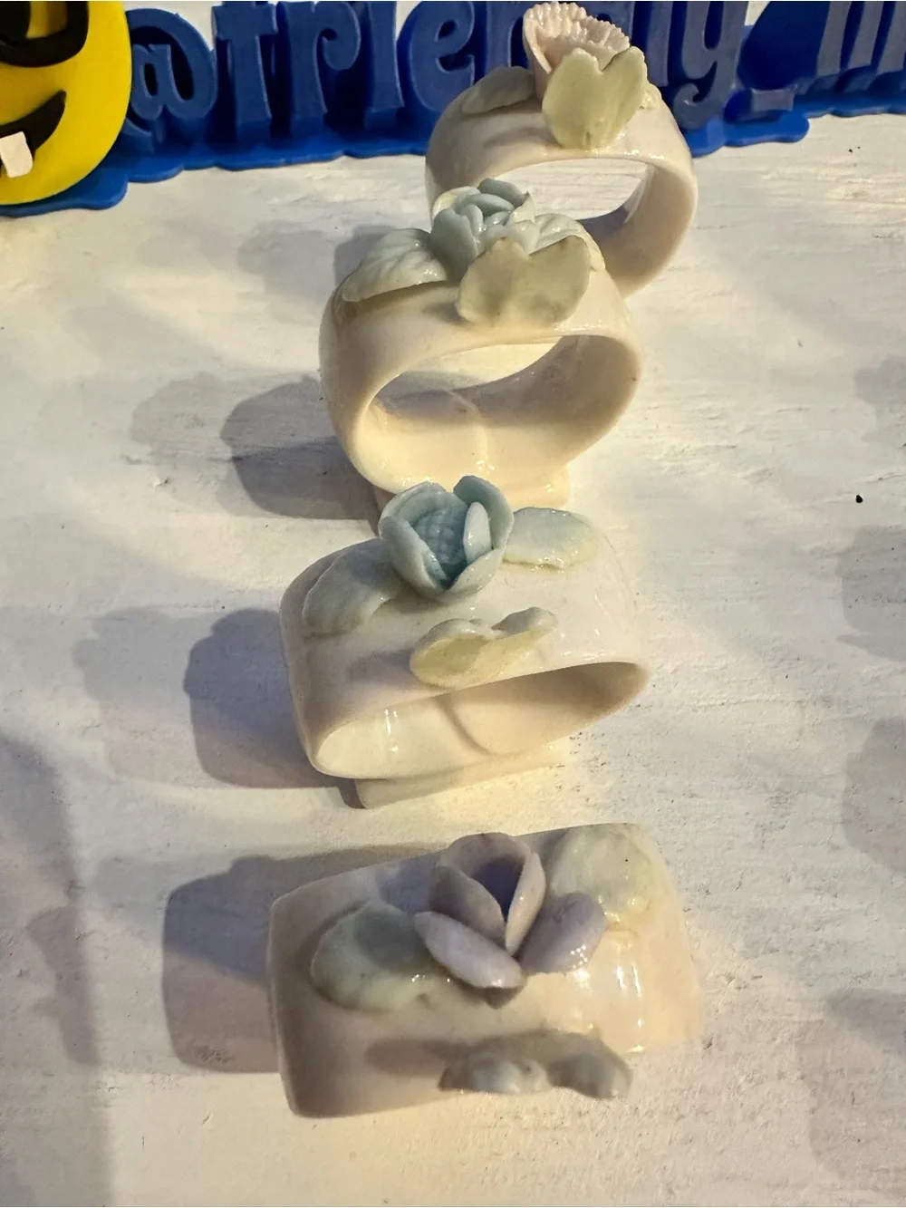 Vintage Ardalt Lenwile Japan Porcelain Floral Napkin Rings Set of 8